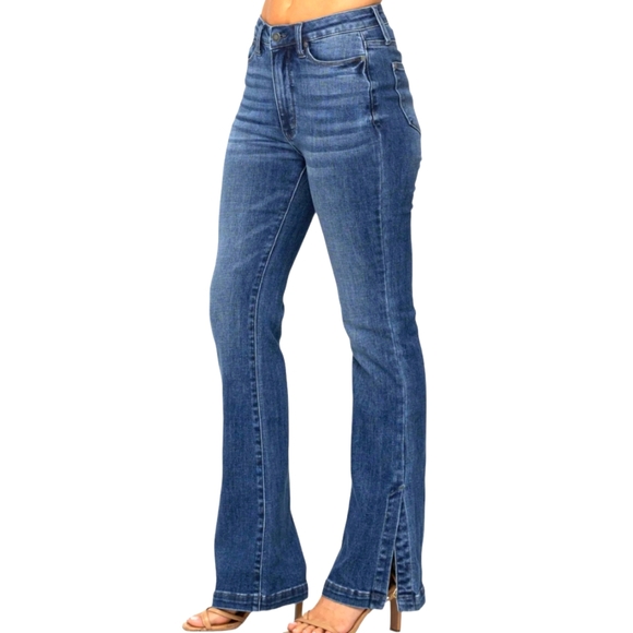 Judy Blue Denim - Judy Blue Jeans High Waist Tummy Control Split Hem Slim Bootcut Flare Denim 16